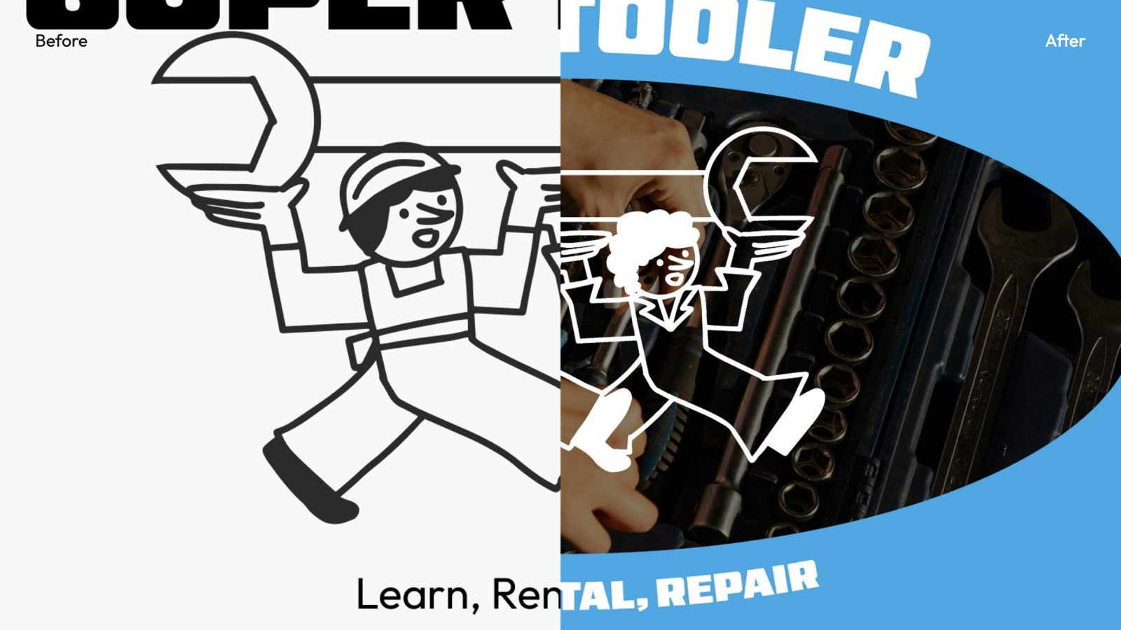 Before and after: the SuperTooler logo and identity redesign.