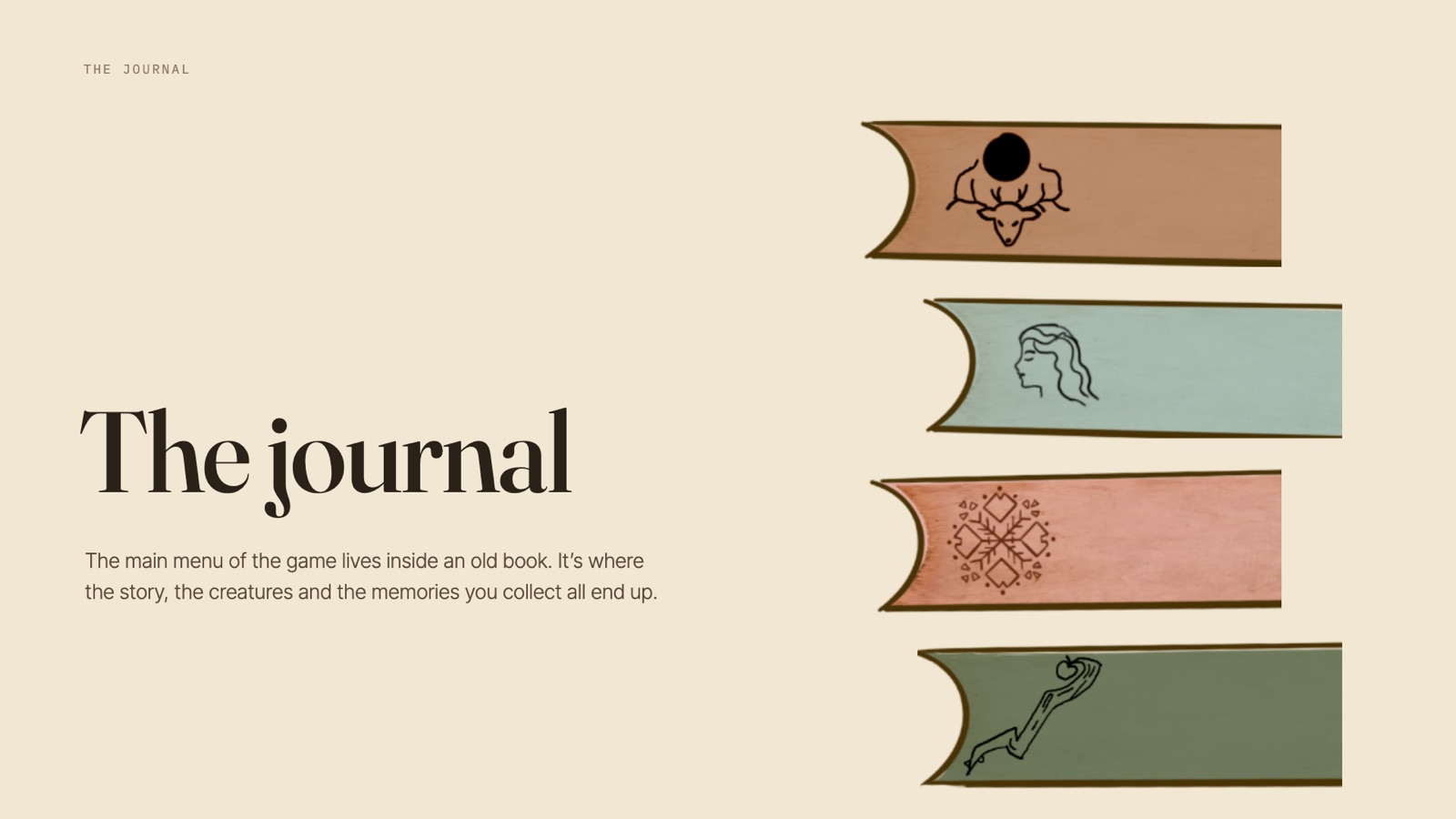 The journal: the game's main menu lives inside an old book.