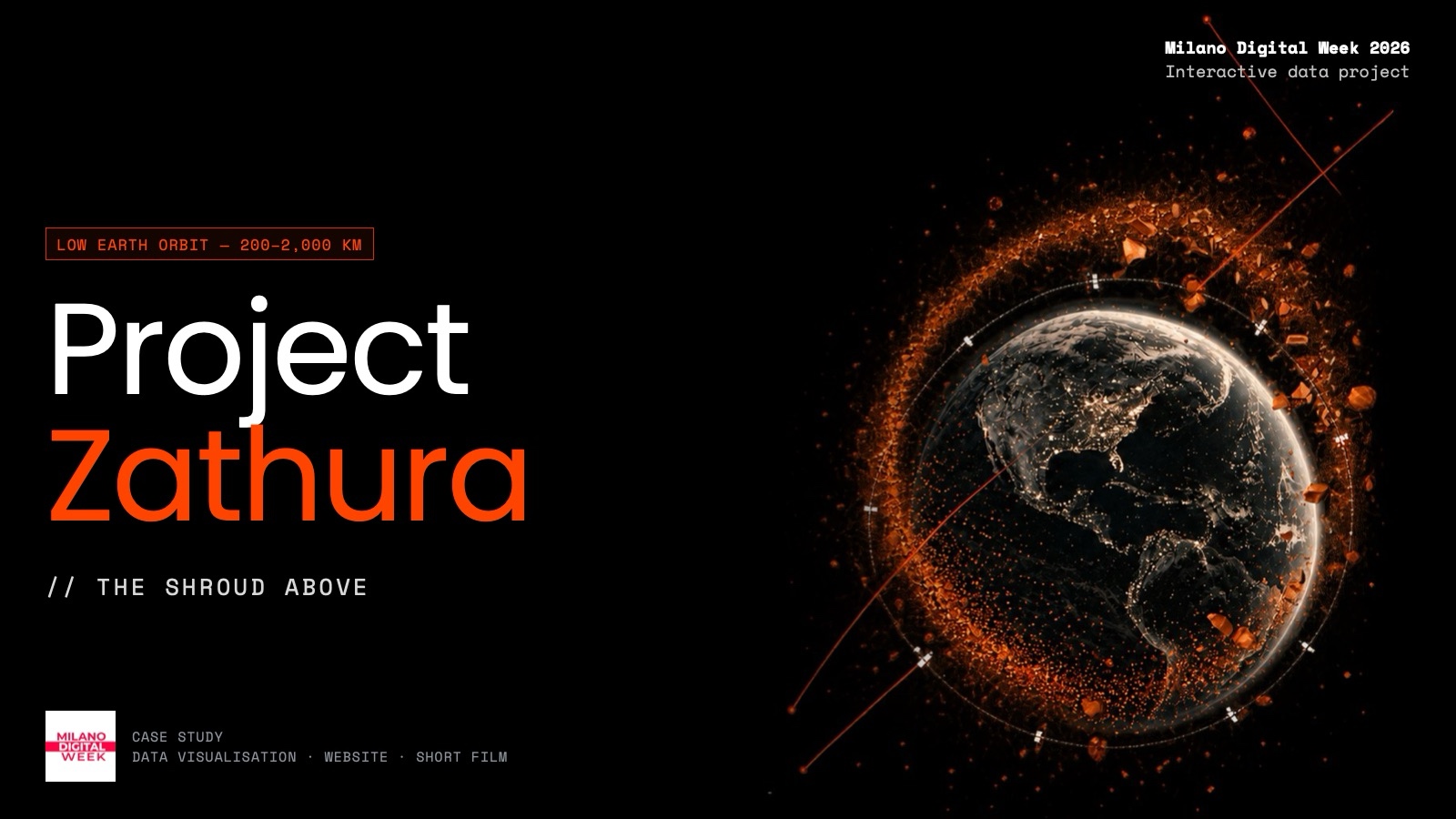 Title: Project Zathura, The Shroud Above. Case study for Milano Digital Week 2026 — data visualisation, website, short film.